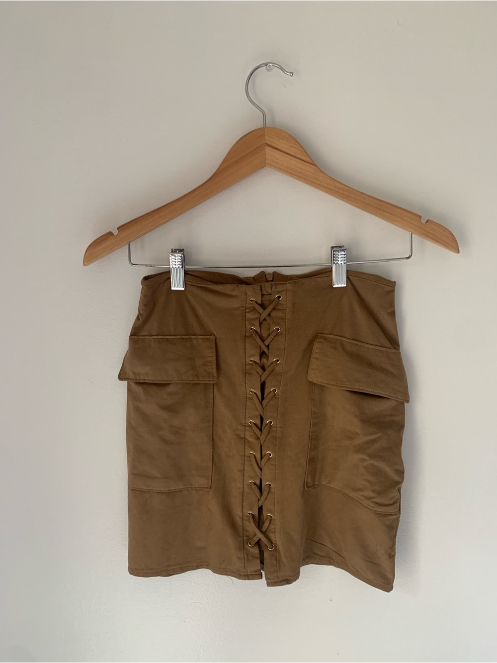 Guess Lace-Up Faux Suede Mini Skirt - Tan